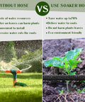 Comparison of regular sprinkler and 100 Ft One Quarter Inch Drip Irrigation Tubing Soaker Hose System with Two GPH Emitters in garden.