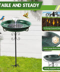 Sun Powered Metal Bird Bath With Fountains For Hummingbirds Stable 5 Prong Base Stake Outdoor Lawn Patio Garden Decor No Wiring Or Batteries Solar Fountain Starts In Seconds In Direct Sunlight Adds Charm And Attracts Wildlife To Your Yard Lit