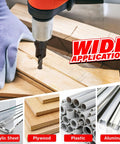 Drill using 15 Piece Countersink Drill Bit Set For Woodworking M2 HSS Tapered Bits with wood and various materials shown in diagram.