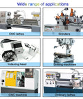 Various CNC, grinding, indexing, drilling, and ordinary lathe machines; labeled for different applications