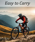 Mountain biker riding at sunrise, with text 'Easy to Carry' displayed above.