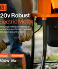 Person plugging in Beast Of A Leaf Mulcher Shredder With 15 Amp Motor 120 Volt Power Three 11 Inch Blades, orange frame visible
