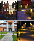 Outdoor Solar Pathway Lights Six Pack Waterproof LED Filament Lamps illuminating garden paths and backyard lawns in warm white.