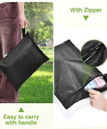 2 Pack 12X16 Inch Waterproof Wet Laundry Bags shown, one held by handle and another with zipper detail, black color, for travel.
