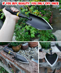 Rugged Heavy Duty Gardening Hand Trowel With Carbon Steel Blade And Rubberized Ergonomic Handle, showcased outdoors.
