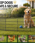 Easy To Install No Dig Garden Fence With Gate 44 Inch High 23.6 Foot Long Decorative Metal Outdoor Dog Fence Rustproof Pet Fencing For Yard Patio Garden Bed Temporary Fence For Pets shown with a golden retriever.