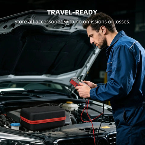 Mechanic using Beast Jump Starter With Air Compressor 160 PSI For Cars 7.0L Gas And 6.0L Diesel under car hood