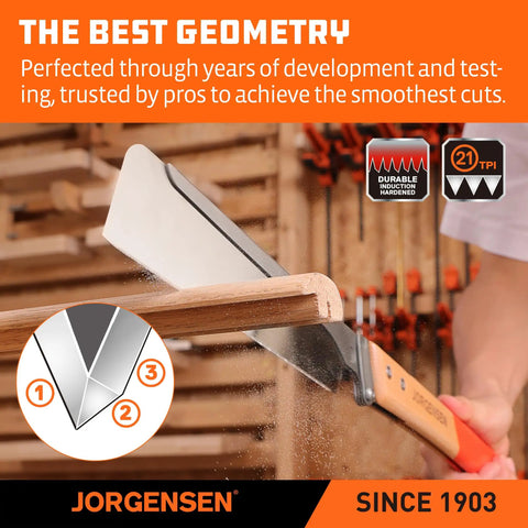 Person using 9.5 Inch Folding Dovetail Saw With Beech Wood Handle, Pro Japanese Pull Saw With SK5 Steel Blade on wood