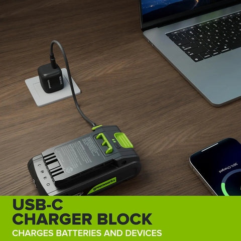 Gnarly 24V Brushless Cordless Impact Driver With Badass 1950 Inch Pound Torque And Fast Swap Hex Collet alongside USB-C charger.