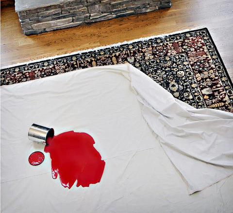 Eliminator Butyl Drop Cloth 4 Ft By 15 Ft Heavy Duty Leak Proof Slip Resistant Reusable Paint Stain on wooden floor and rug