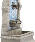 30 1/4 Inch High Outdoor Blue Faux Stone Floor Fountain With Freestanding Waterfall, Tiered Cascading Water Feature