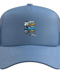 Light Blue Machinist Vise Gauge Square Trucker Hat Perfect For CNC Technicians And Tool Guys With Adjustable Fit And Mesh Back front view with logo.