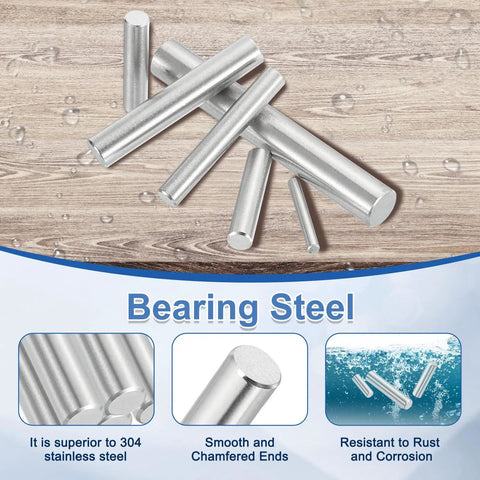 Five Pack 5/16 By 1 Bearing Steel Dowel Pins Cylindrical Shelf Support Pins For Wood And Metal Projects Heavy Duty Dowel Rod Fasteners That Stand Up To Corrosion shown on wood surface