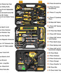 Heavy Duty 299 Piece Tool Kit With 12V Cordless Drill And Spacious Sliding Drawer Case, showing various hand tools and drill accessories.
