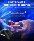 Northern Lights Aurora Projector 4 In 1 Night Light Ambient Galaxy Sky Projector with remote control next to sleeping person