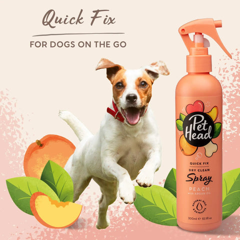 Hassle Free Dry Dog Shampoo Peach Scent Spot Wash For Pooches On The Go Natural Oil Blend Fast Drying Deodorizing Spray beside active dog.