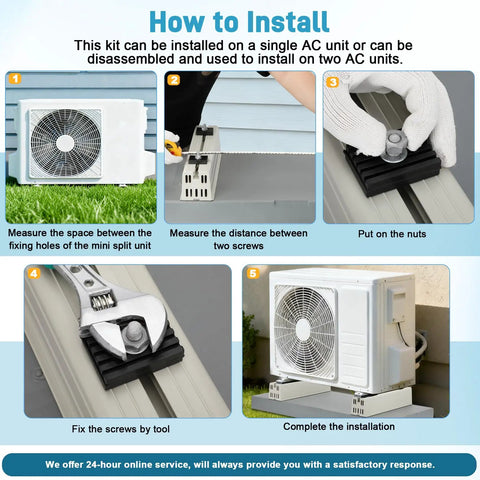 Anti Vibration Mini Split Condenser Pad With Floor Mount Base Kit For Outdoor Setup Or Indoor Install, 38 By 18 By 3 Inch Pad Fits 9000 To 36000 BTU Ductless Systems, Heavy Duty Polypropylene AC Pad For Heat Pumps And Exterior Mounting