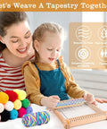 Child using Beginner Friendly Weaving Loom Kit 9 By 11 Inch Wooden Frame Includes Yarn Pack And Tools for Kids and Adults