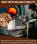 Right Handed Spoon Carving Hook Knife being crafted with focus on quality, highlighted sparks and wooden blanks.