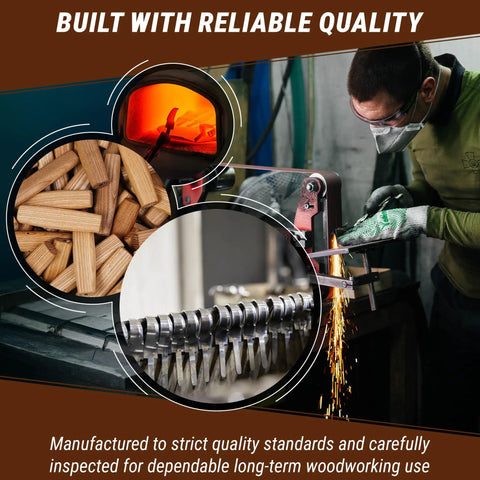 Right Handed Spoon Carving Hook Knife being crafted with focus on quality, highlighted sparks and wooden blanks.