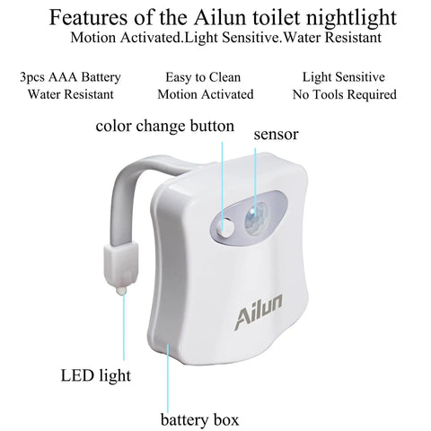Toilet Night Light Motion Activated LED Glow in 16 Color Changing Options 2 Pack Flexible Neck That Bends to Fit Any Bowl