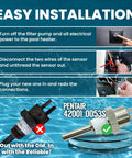Installation steps for Replacement Heater Thermistor Sensor 42001-0053S for spa and pool with images of old and new sensor