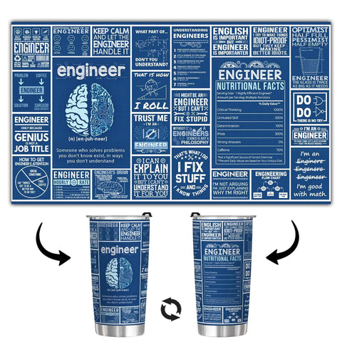 20 Oz Engineer Tumbler With Stainless Steel Insulated Cup For Engineers And Gearheads, unique blue design, two views