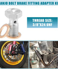 Banjo Bolt Brake Fitting Adapter Kit For Cars And Motorcycles, Three Eighths UNF Thread, 25mm Length, Stainless Steel Bolt with Washers