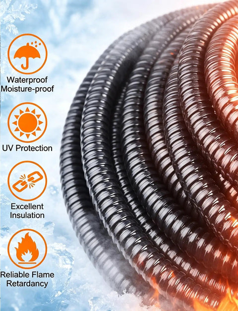 Wicked Tough PVC Coated Liquid Tight Flexible Metal Conduit with Galvanized Steel Core coiled, showcasing waterproof and UV protection.