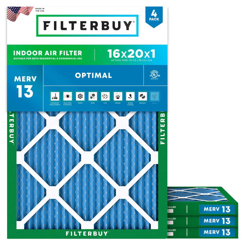 16x20x1 Air Filter MERV 13 for Smoke and Allergen Defense, Electrostatic Pleated HVAC Filter for Furnace AC and Heat Pump, 4 Pack