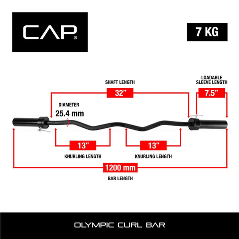Diagram showing dimensions of 47 Inch Olympic EZ Curl Bar From Classic Series Black With Angled Ergonomic Design For Comfort