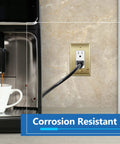 Brushed Brass Stainless Steel Wall Plate 1-Gang Outlet Cover installed in kitchen, showing corrosion resistance.
