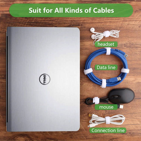 60 Pack Hook And Loop Cable Ties 6 7 8 Inch White For Cable Management And Wire Organization on laptop and cables
