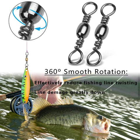 Heavy Duty 300 Piece Box Fishing Barrel Swivels With Solid Ring Copper And Stainless Steel Construction Extra Strong Solid Fishing Connectors Anti Rust Quick Connect Tackle Kit Sizes 2 4 6 8 10, 360° swivel fishing rig