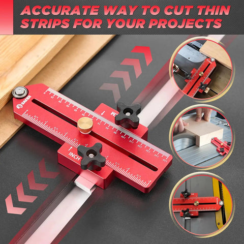 Thin Rip Jig Table Saw Guide For Repetitive Narrow Strip Cuts Fits 3/4 X 3/8 Inch Slots Pro Grade Heavy Duty in use