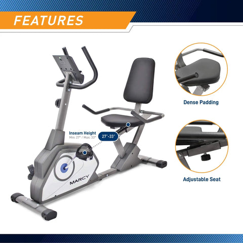 Magnetic Recumbent Exercise Bike With Eight Resistance Levels NS40502R Grey Heavy Duty Steel Frame with Adjustable Seat
