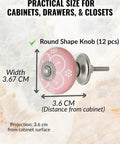 Pink Ceramic Drawer Knobs 12 Piece Set With Floral Cabinet Pulls, round design with 3.67 cm width, ideal for cabinets and drawers.