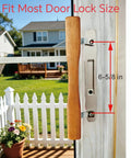 Natural Solid Wood Sliding Patio Door Handle With Ergonomic Curved Grip for 6-5/8 in doors, wooden handle shown installed on patio.