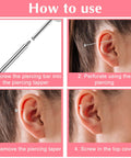 Step-by-step guide using Six Piece Piercing Kit With Ball Grabber Tool And 16G 18G Stainless Steel Tapers for ear piercing