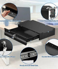 Heavy Duty Cold Rolled Steel Under Desk Drawer With Secure Lock And Slick Slide Out Tracks For Boss Level Paperwork And Tech Accessory Organization At Your Desk Station, featuring pull-out handle and locking mechanism.