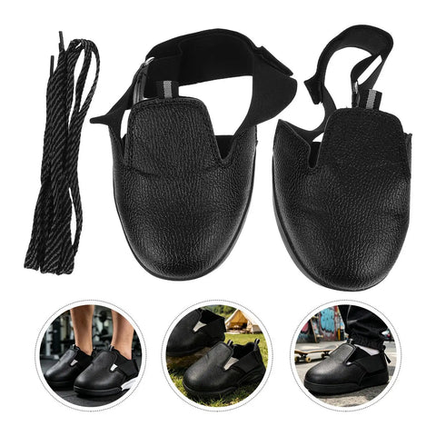 Heavy Duty Steel Toe Shoe Covers With Adjustable Strap Safety Overshoes For Work in black with breathable fabric and adjustable strap.