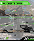 Heavy Duty One Inch Ratchet Tie Down Straps Four Pack With Integrated Soft Loops And A Killer Grip. Dimensions and features shown.