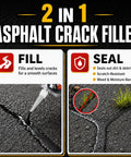 2 in 1 Asphalt Crack Filler shows filling and sealing action for driveway repair and protection against dirt and moisture.