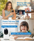 Woman using 4MP Wireless Indoor Security Camera For Busy Homes With 355 Degree Pan And 90 Degree Tilt, Two Way Talk feature.