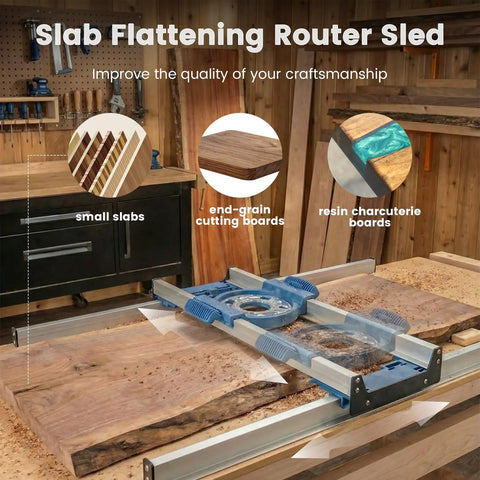 Pro Grade Slab Flattening Router Sled For Woodworking, Easy Setup Slab Jig That Fits Most Routers, DIY Router Sled For Wooden Slabs And Resin Projects, Precise End Grain Boards Made Simple