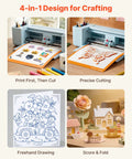4-in-1 design showcasing the 12 Inch Vinyl Cutting Machine with print, cut, draw, and fold features for crafting.