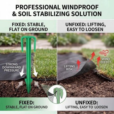 Diagram of 200 Pack 4 Inch Biodegradable Landscape Stakes For Landscape Fabric Weed Barrier and Turf Sod Staples.