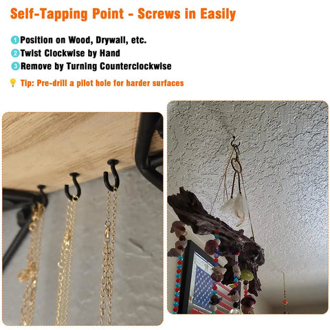 Half Inch Small Screw Hooks Set 120 Pcs Rust Resistant Coated Steel Mini Twist In Hooks For Hanging Decor on Wall and Ceiling