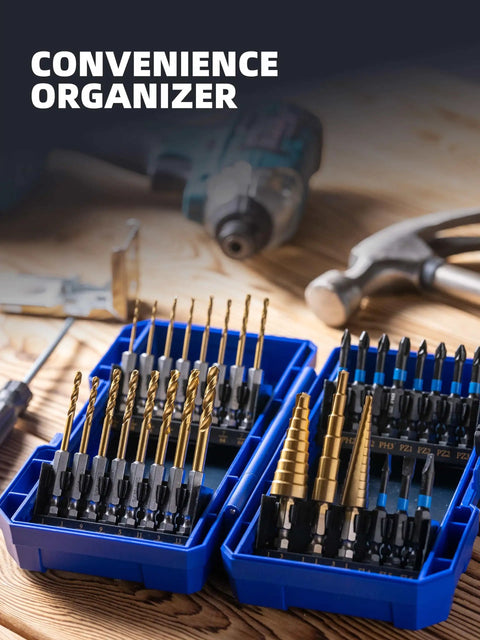 Impact Driver Bit Set 30 Piece With Tough Stackable Case Includes Hex Shank Bits Step Drill Bits And Screwdriver Bits