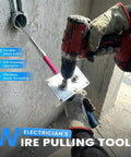 Rugged Drill Powered Wire Puller For Tight Conduits And Smooth Cable Threading With Portable Handheld Setup shown in use, clamped to a drill.